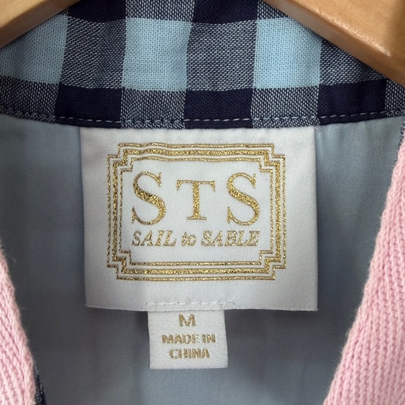 Sail To Sable Gingham Sleeveless Dress Medium Blue Navy Pink Preppy Resort - Picture 3 of 8